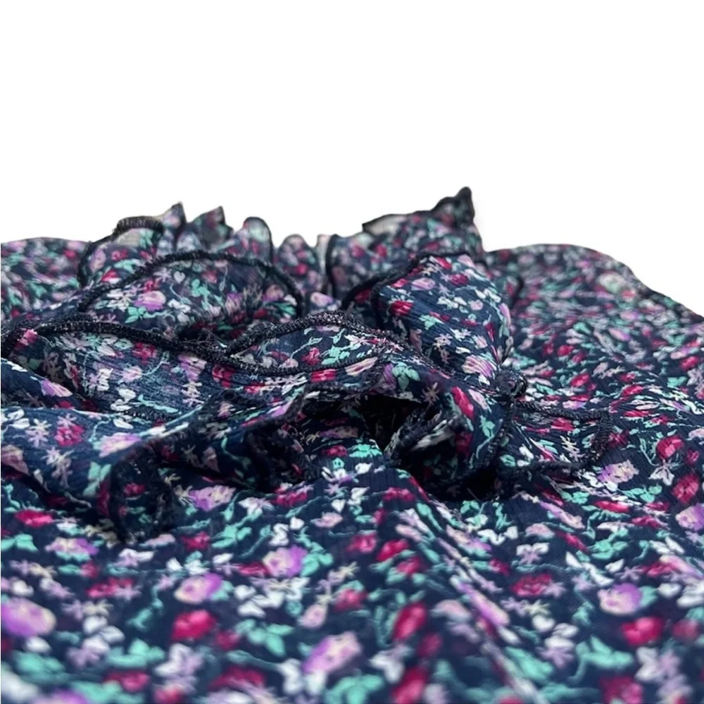 Energie Retro Button Down Ruffle Floral Blouse